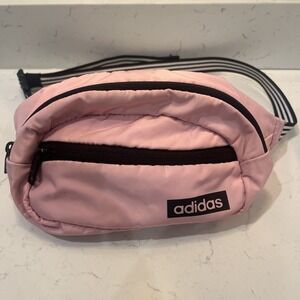 Adidas Pink Crossbody Waist Pack Sports Bag Black White Stripes Adjustable Strap
